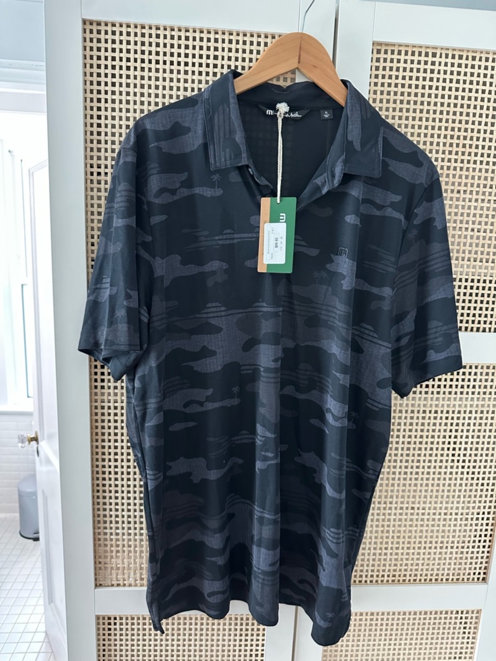 NWT Travis Mathew Black Charcoal Camo Golf Polo
